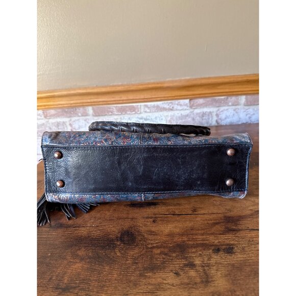 Patricia Nash Handcrafted Embossed Leather Tote Bag With Tassel & Floral Design - Picture 16 of 16